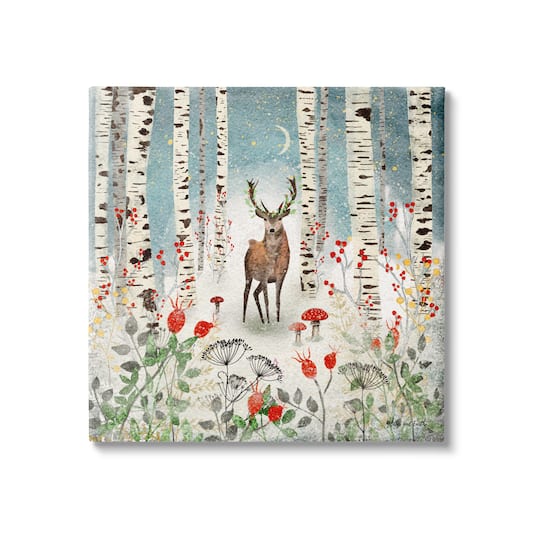 Stupell Industries Deer In Nighttime Birch Forest Canvas Wall Art